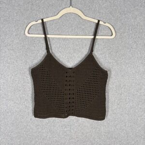 Express Crochet Crop Tank Top Medium Army Olive Knit Indie Festival Y2K Gypsy‎